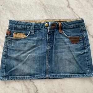 Vigoss Blue Denim Mini Skirt with Brown Details